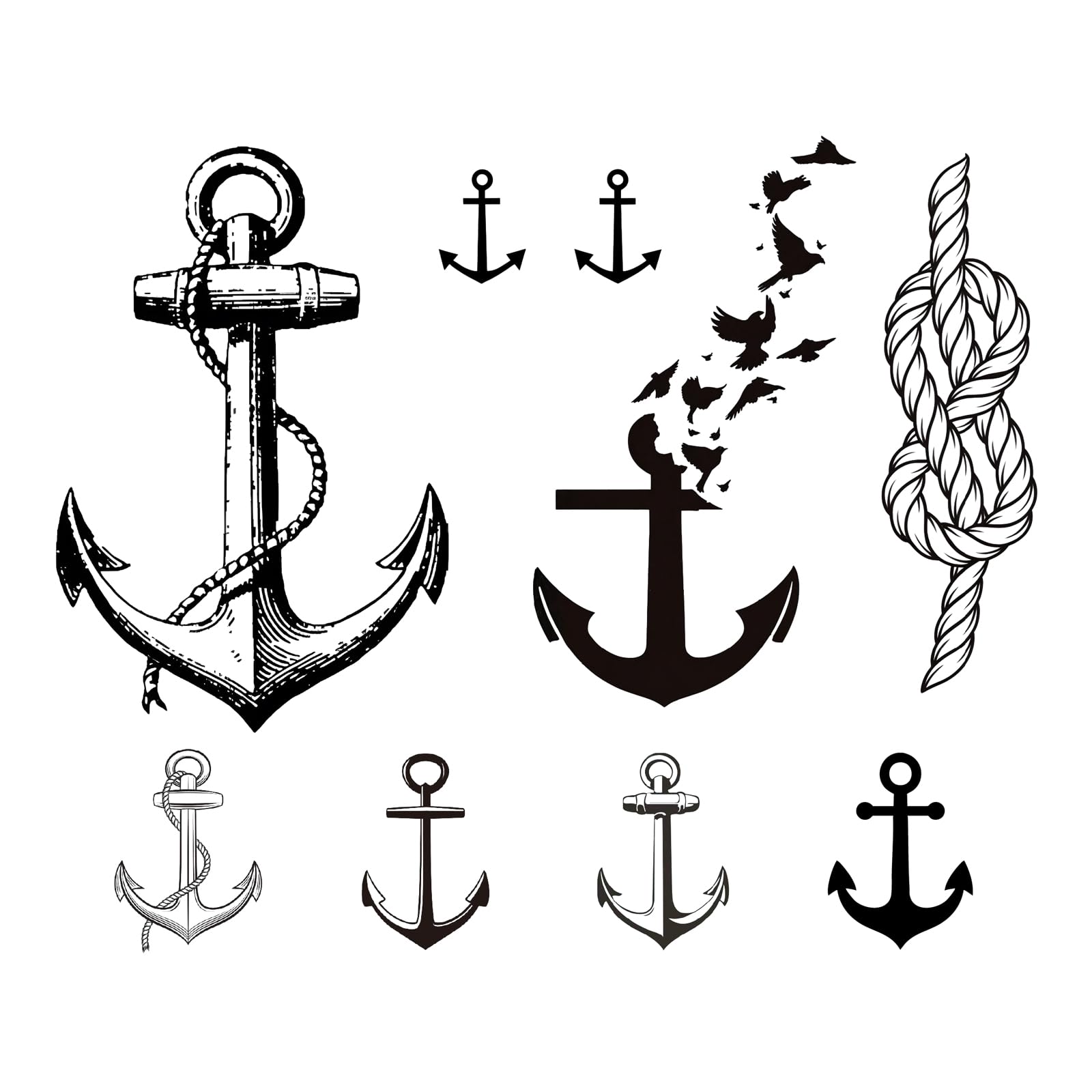 Photo 1 of WEEKINK Anchor Temporary Tattoos Set - Waterproof Nautical Semi-Permanent Tattoos for Wrist, Finger, Neck & Leg, Sailor Body Art for Men and Women