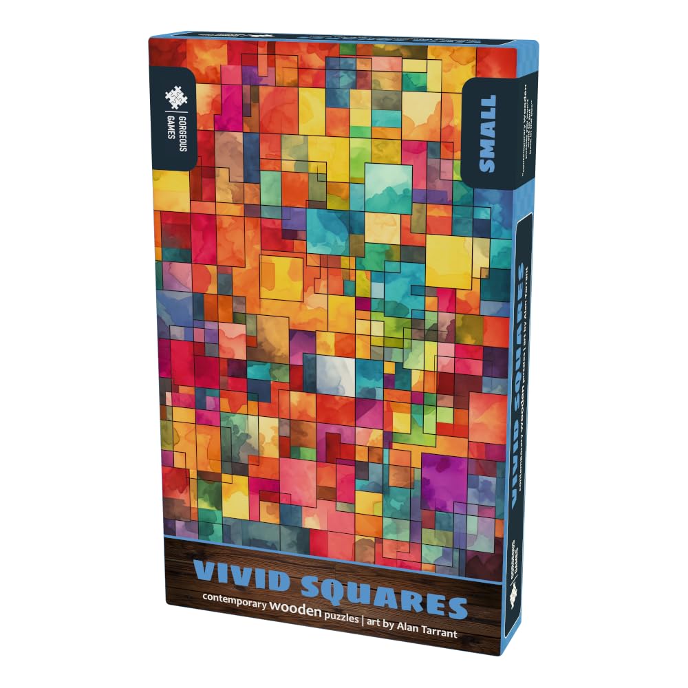 Gorgeous Games "Vivid Squares" 117 Pieces Wooden Jigsaw Puzzle For Adults | Contemporary Designs | 18cm x 26cm | Great Xmas Present For Him For Her