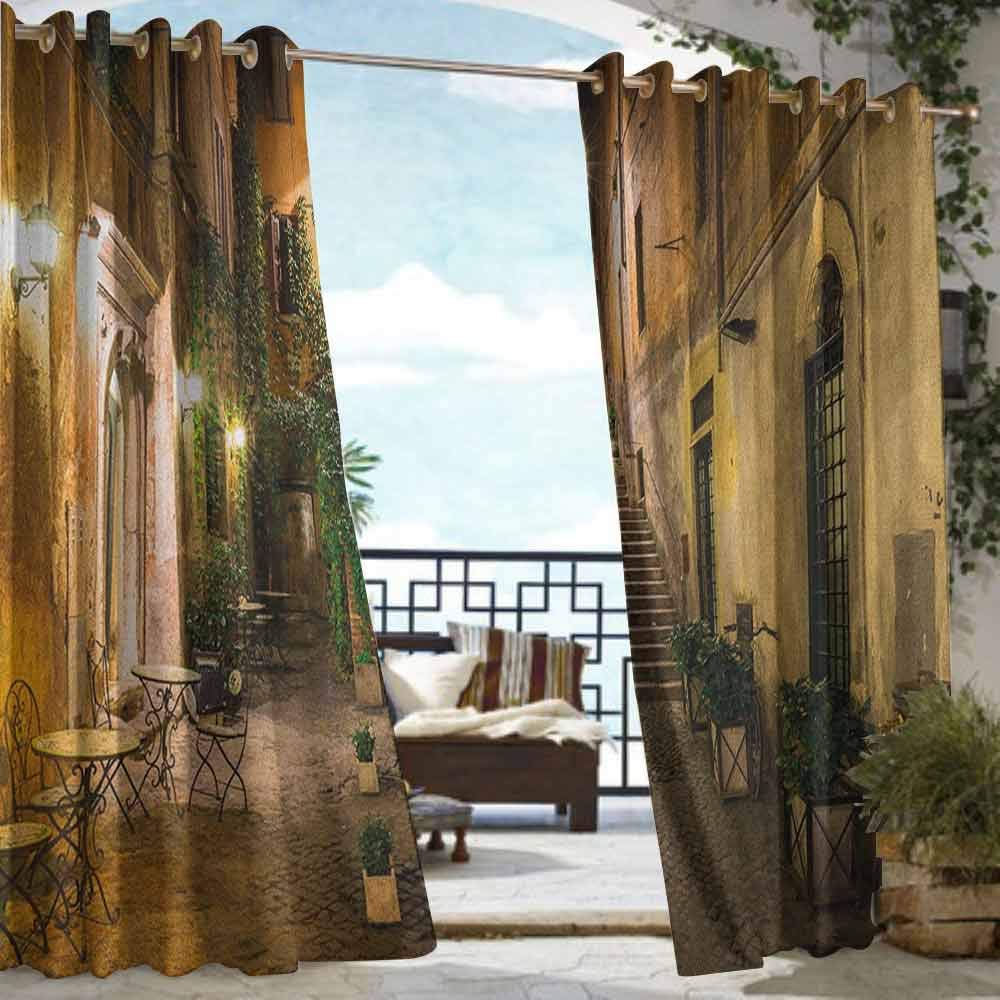DonaHome Shading Insulated Curtain,Italian Camogli Building Sea Lamp and Balcony Tourist Spot in Ligury Italy Print,Complete Darkness, Noise Reducing Curtain,W72x84L Blue White and Yellow