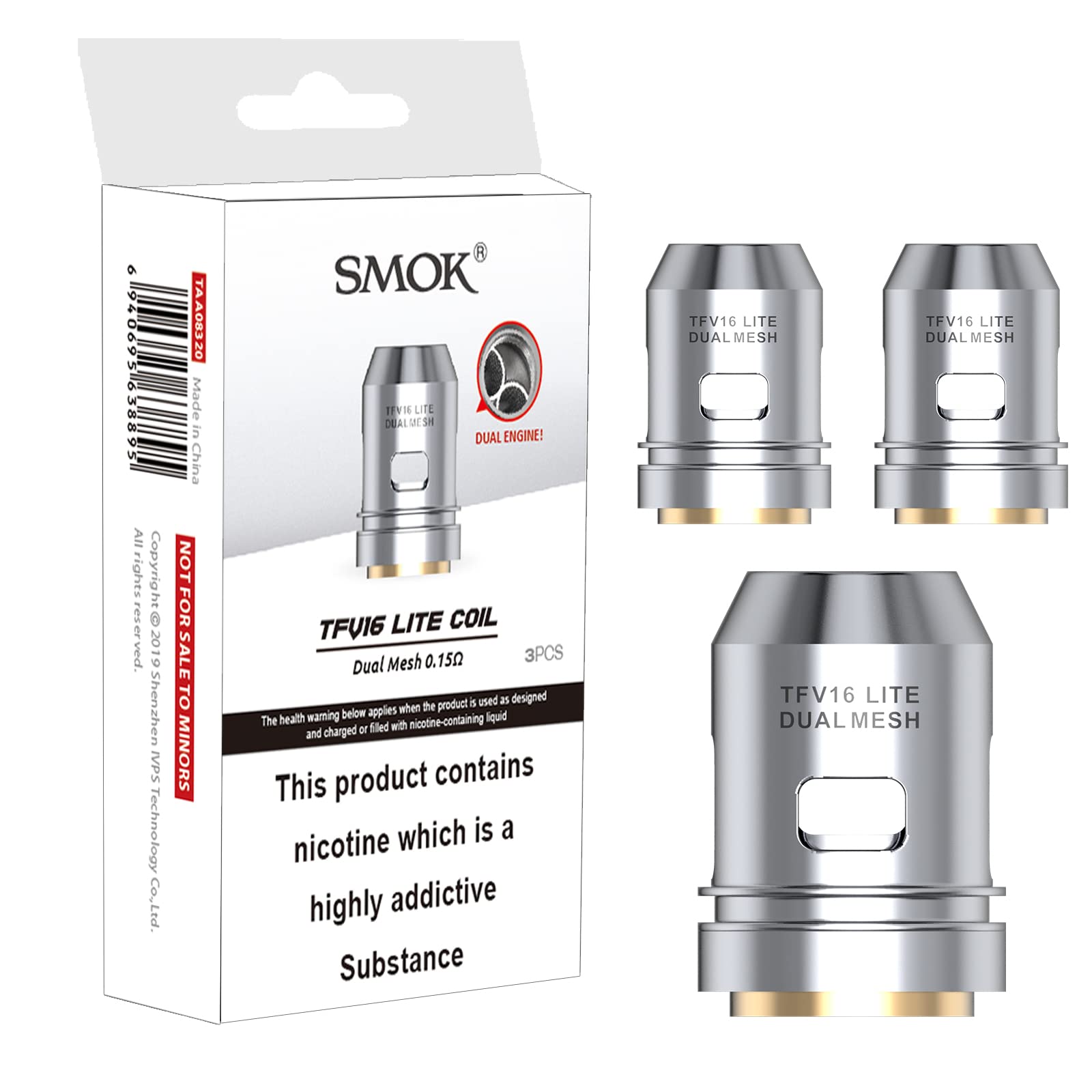 Smok TFV16 Lite Dual Mesh Coils Pack of 3 No Nicotine