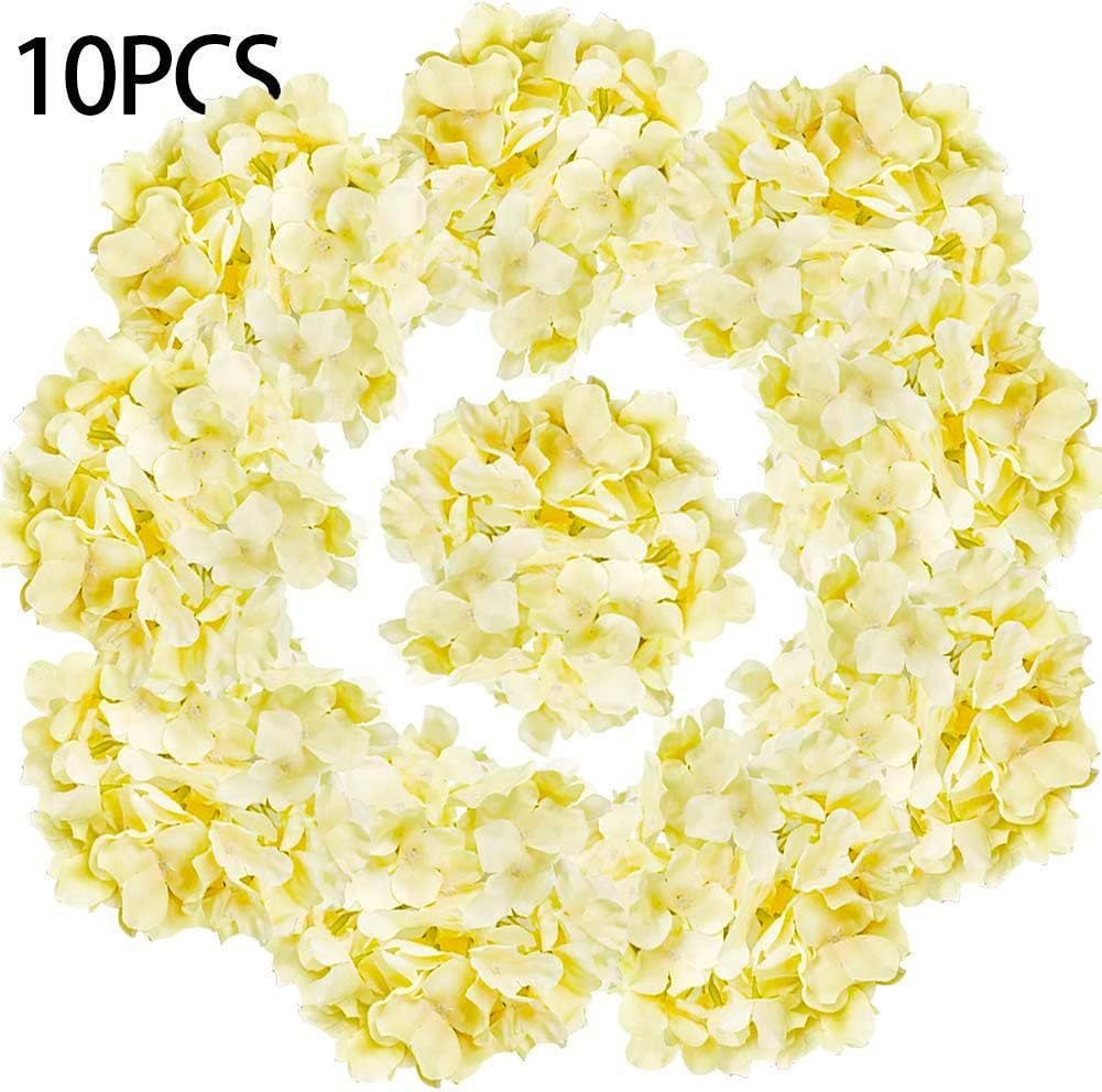 Artificial Hydrangea Silk Flowers Face Yellow 10pcs Bush Flowers Head Bulk with Arrangements Wedding Centerpieces Bouquets DIY Floral Decor Home Decoration with Long Stems
