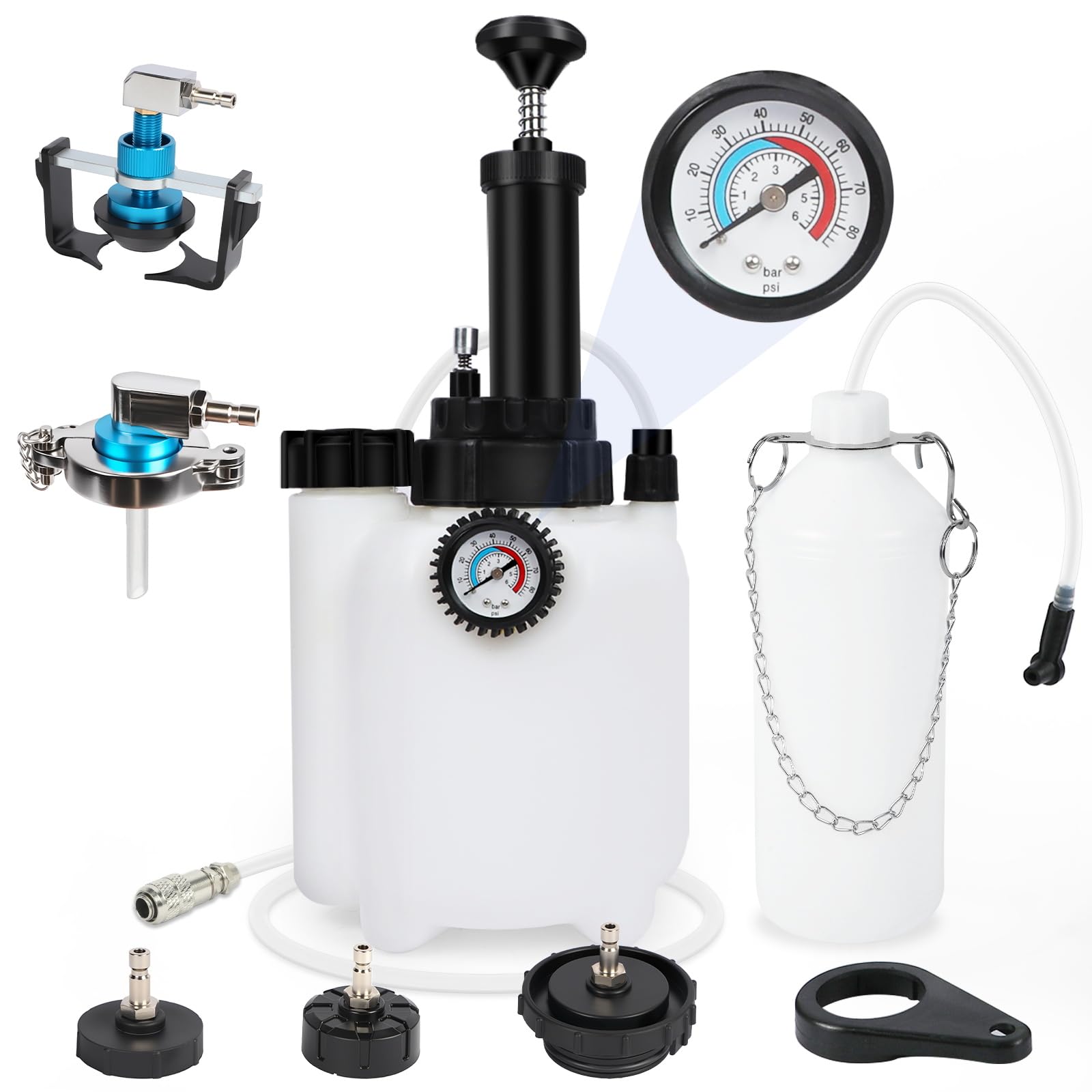 Photo 1 of 3L Brake Bleeder Kit Manual Brake Bleeder Vacuum Pump Kit Tool, One Man Professional Brake Bleeder Kit with 5 Master Cylinder Adapters & 1L Brake Bleeder Bottle Suitable for All Vehicles