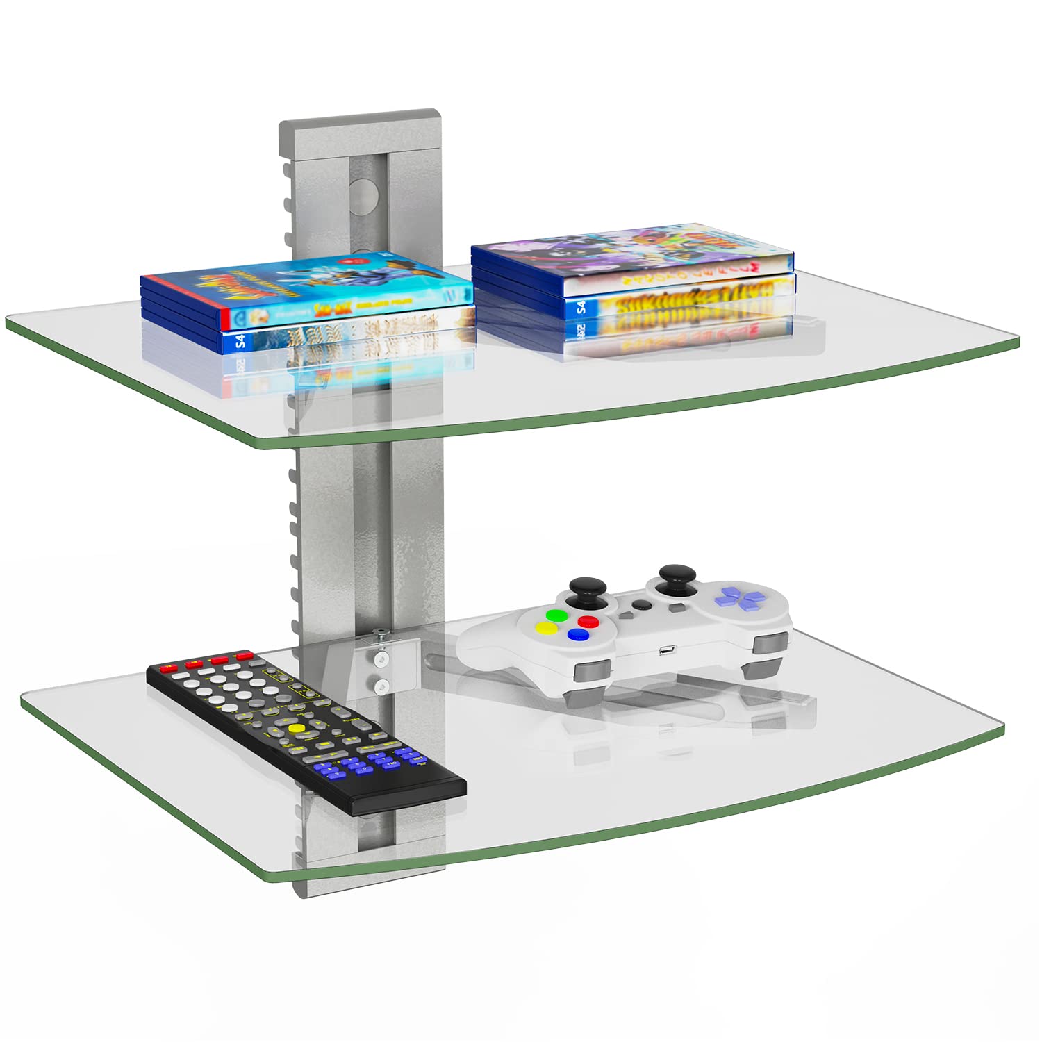 Photo 1 of WALI Floating Entertainment Center Shelves, Holds Up to 17.6lbs, TV Shelf with Strengthened Tempered Glasses for DVD Players, Cable Boxes, Games Consoles, TV Accessories (CS202S), 2 Shelf, Silver