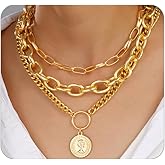 Navirix 3Pcs Gold Chunky Necklace for Women,Layered Stackable Thick Choker Necklaces Set,Coin Pendant Cuban Chain Link Necklace