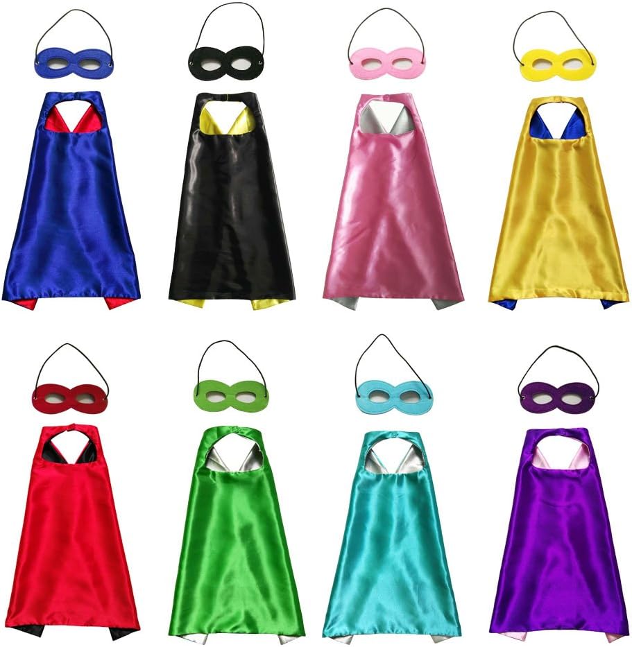 YIISUN Capes for Kids Capes and Masks for Kids Birthday Party Dress Up Double-Sided Statin (Pack of 8)