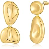 FAUTHENTICUTE Gold Statement Earrings for Women Chunky Brushed Gold Disc Dangle Earring Fan-Shaped Dangling Statement Earrings