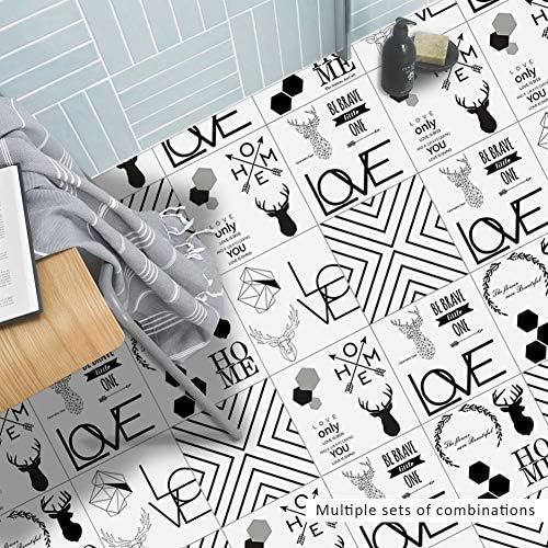 Wall Stickers Removable Wallpaper Tile Sticker Self-Adhesive Square Waterproof Oil-Proof Anti-Skid Tiles DIY Vinyl Wall Art for Bedroom Kitchen Bathroom Artwork Wall Murals (Nordic,6 * 6 inch*10 PC)