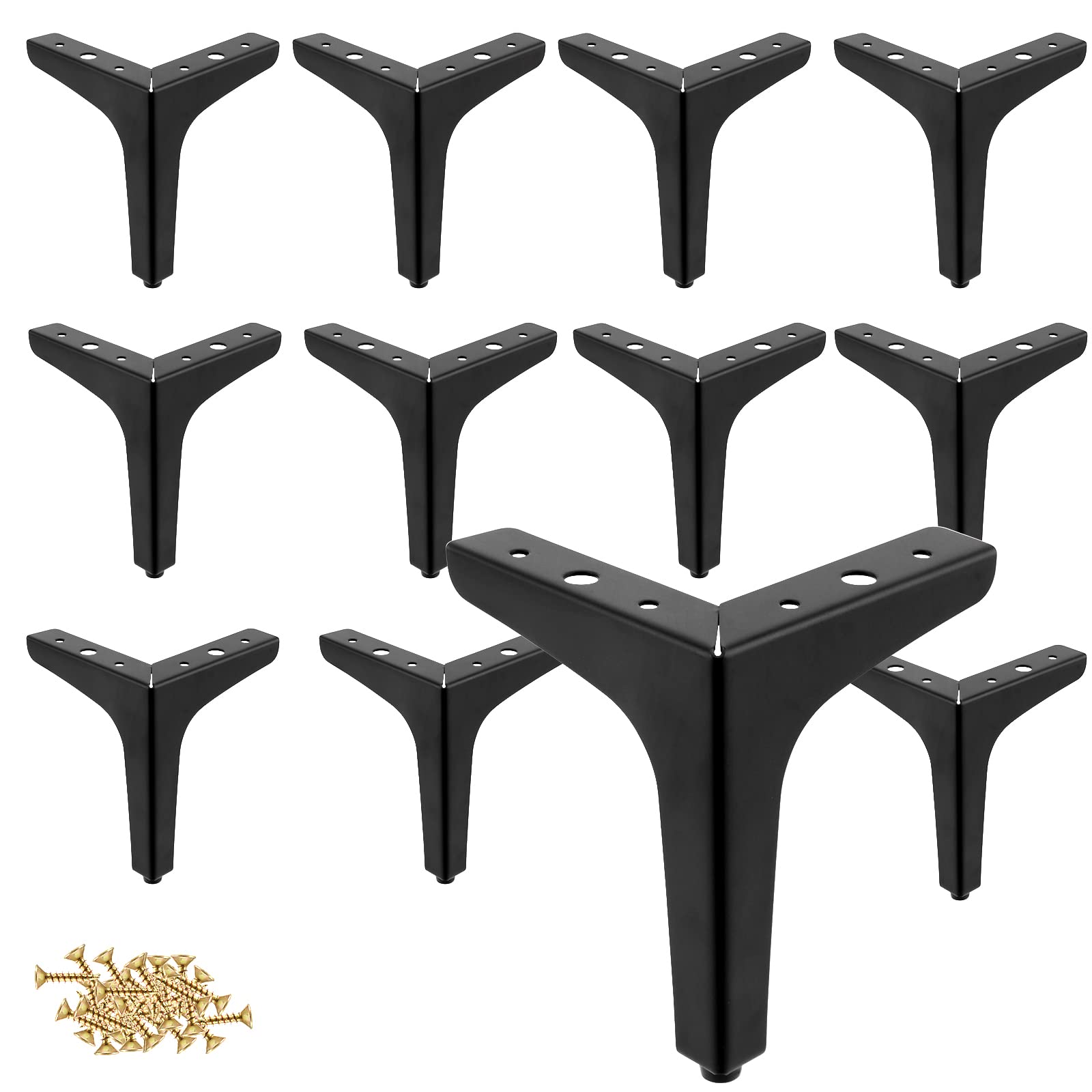 PINGEUI 12 Packs Metal Furniture Legs, 5 Inch/13cm Triangle Cabinet Feet Furniture Feet DIY Replacement, Triangle Sofa Legs with Screws for Cabinet, Cupboard, Sofa, Couch, Chair, Black