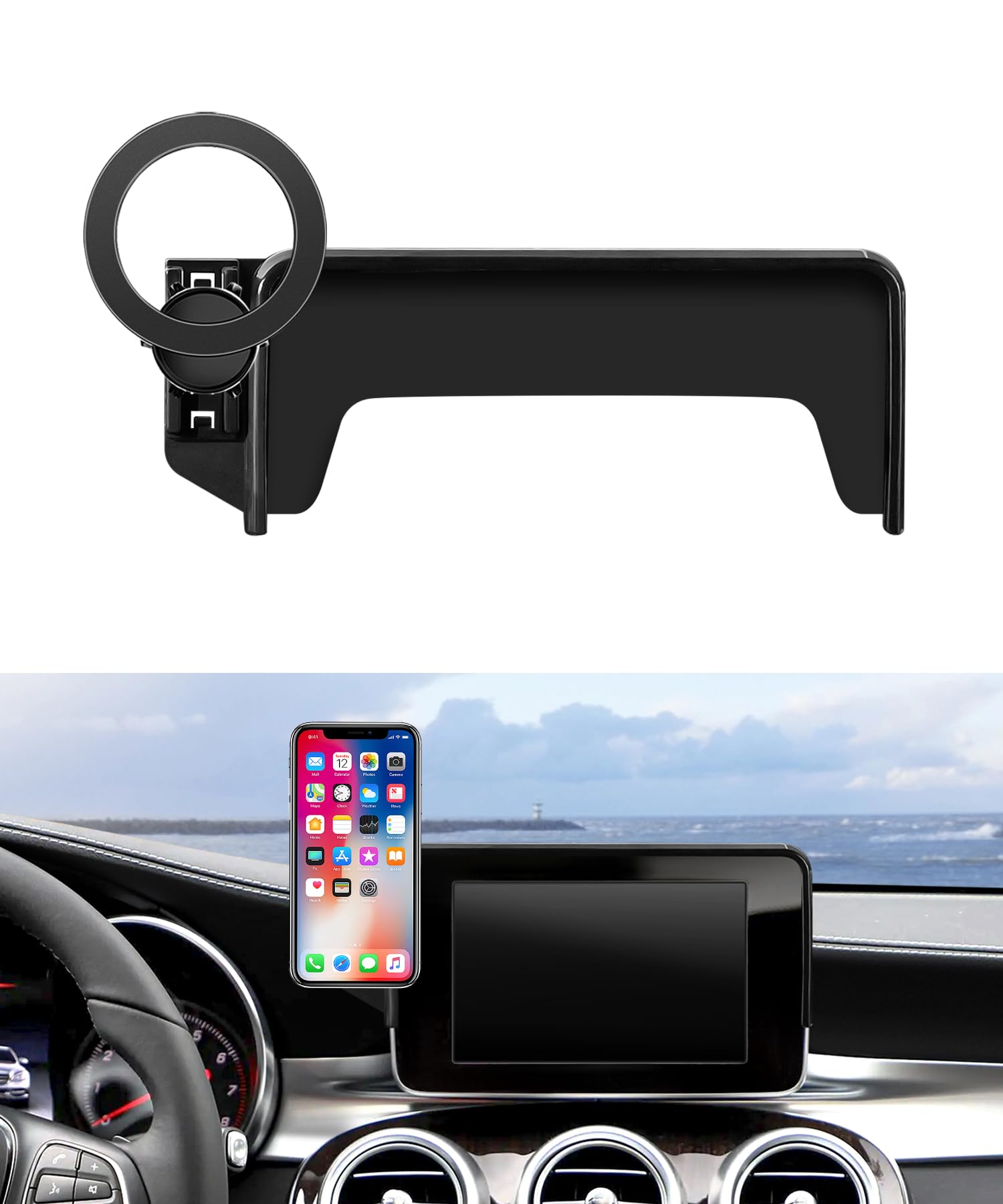 Photo 1 of MaserWeller Car Phone Holder for 2016-2019 Mercedes Benz GLC / 2015-2018 Mercedes Benz C-Class Accessories 7-Inch Screen Fixed Clip, 360° Rotation Phone Mount Compatible with MagSafe,Cell Phone Holder