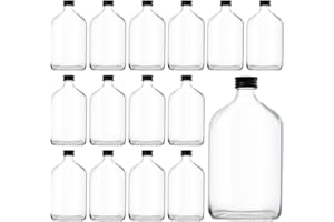 Tebery 15 Pack Glass Flask Liquor Bottle with Black Caps, 12OZ Drink Bottles for Beer Milk Beverage Perfume Oil Sauce Whiskey