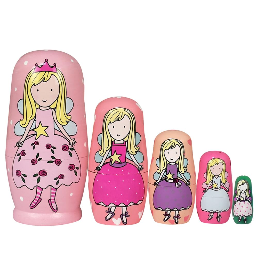 ELUTONG Wooden Nesting Dolls Russian - Angel Russian Matryoshka Nested Dolls, 5Pcs/Set Handmade Stacking Educational Learning Kids Toys