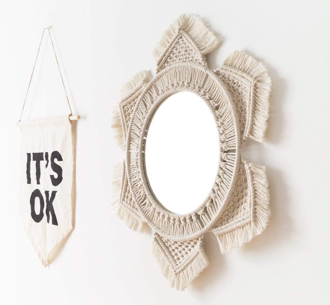 Mkouo Espejo de Pared Colgante con Macramé Espejo Redondo con ...
