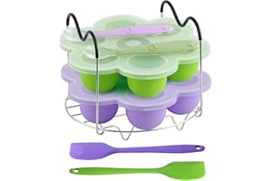 ROTTAY Silicone Egg Bites Molds and Steamer Rack Trivet with Heat Resistant Handles Fit Instant Pot Accessories, 7pcs set for 6qt & 8qt Electric Pressure Cooker With 2 Spoons and Silicone spatula