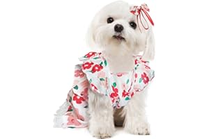 JUOZIUI Dog Dress for Small Dogs Girl Chihuahua Yorkies Female Dog Clohtes Pet Summer Sundress Puppy Tutu Princess Dresses with Dog Bowknot Hair Bows Doggie Cats Skirt Outfits,Flower Pattern