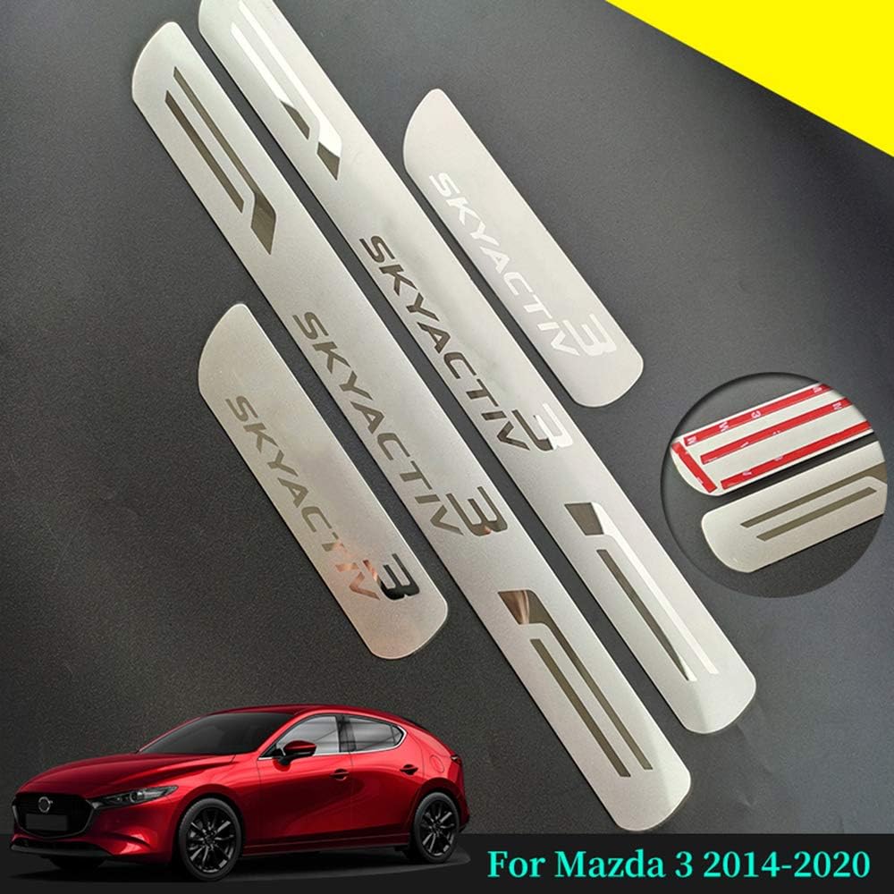 XHULIWQ Car Accessories Door Sill Trim Strip Stainless Steel Pedal Cover Protector Styling,For Mazda 3 2014 2015 2017 2019