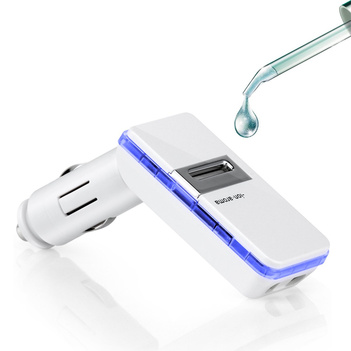 Aromatherapy Essential Oil Diffuser Car Air Freshener, Ionic Air Cleaner Remove Smoke, Odor, Cigarette Smell, Dust, Ideal for Automobile / RV Accessories & Car Gift | CE, FCC and RoHS Certified