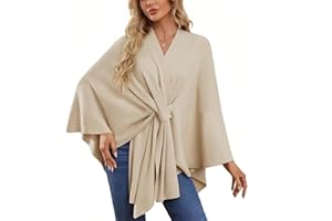 Elegant Shawl Wraps Soft Open Front Poncho Sweater, Women's Solid Color Cross Front Knit Poncho Sweater for Fall Winter