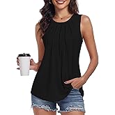 syoss Women's Summer Tank Tops Pleated Round Neck Sleeveless Trendy Tops for Women Dressy Casual