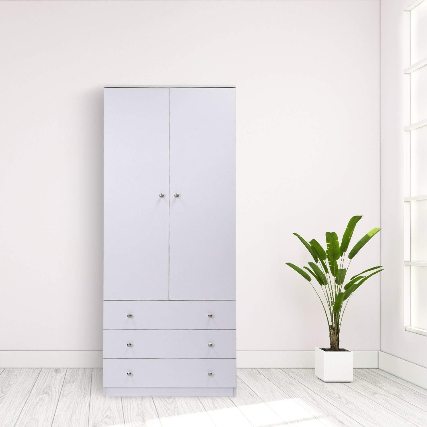 Amazon Com Kintness Two Door Wardrobe Closet Armoire With Drawers