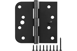 JIW 18 Pack Black Door Hinges 4 Inch Interior/Exterior Door Hinges Matte Black Door Hinges 4 Inch Square Rounded 5/8" Radius Corner Hinges for Doors Reversible Full Mortise Combination 4 in Door Hardware