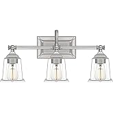 Quoizel Nicholas Vanity Lights, 22 Inch 3-Light Brushed Nickel Bathroom Lighting Fixtures Over Mirror, 100W, Clear Glass, Mid