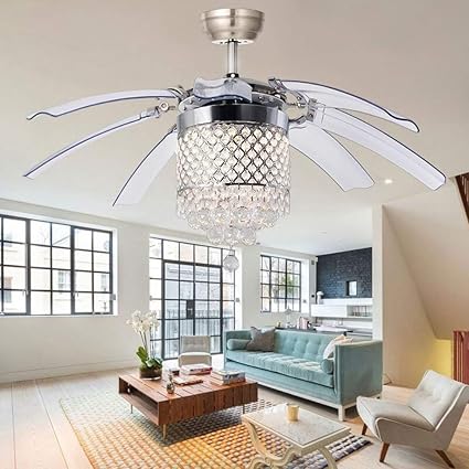 Luxurefan Crystal Ceiling Fan With Led Light 8 Acrylic Foldable