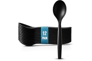 10" Black Plastic Serving Spoons for Buffet, Bulk 12 Count, Heavy Duty Disposable Spoon, Large Plastic Serving Utensils for Catering Supplies, Events, Party, Weddings & More - C&S Event Supply Co.