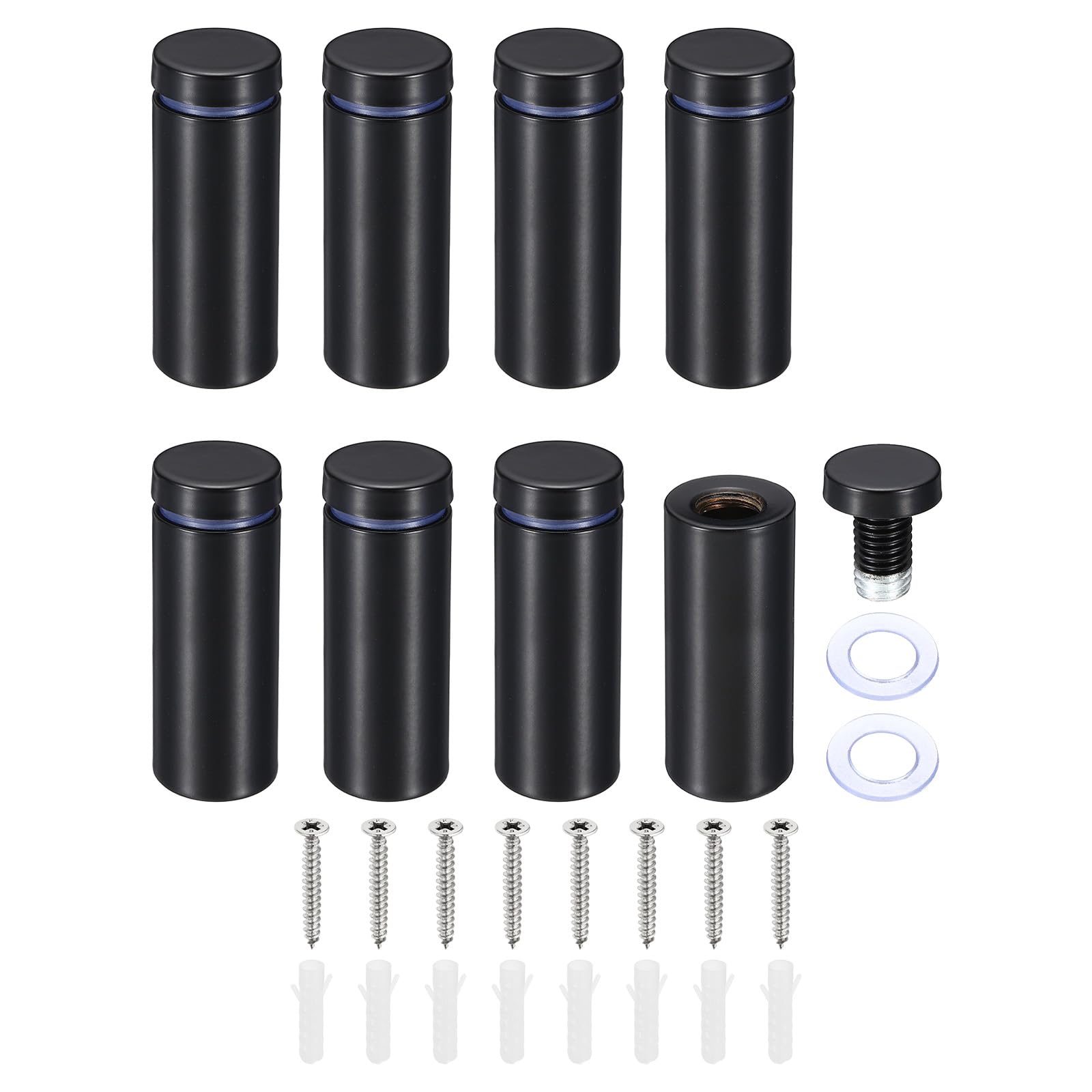 PATIKIL 3/4 x 2 Inch Sign Standoff Screws, 8 Set Stainless Steel Wall Standoff Mounting Hardware Advertising Glass Nail for Hanging Acrylic Picture Frame Acrylic Panel, Black