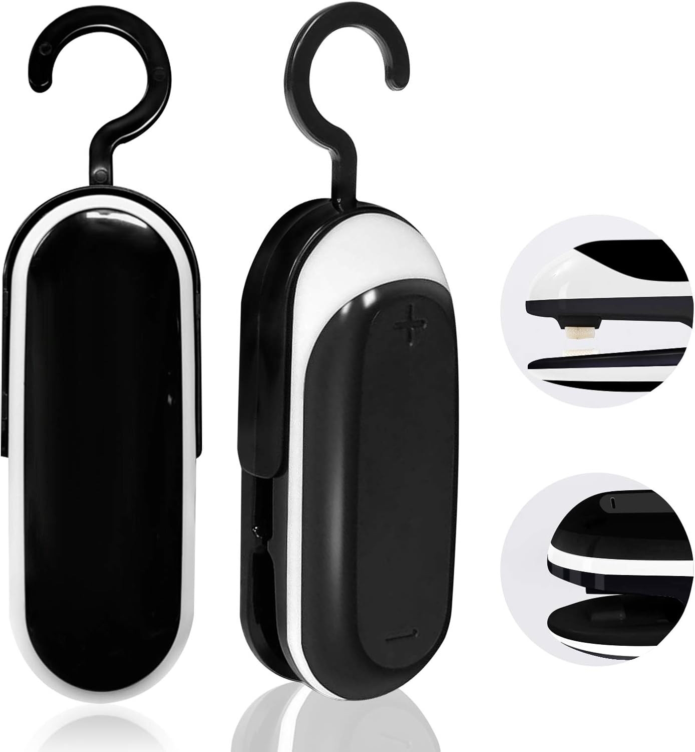 Mini Bag Sealer, 2 in 1 Heat Sealer and Cutter with Hook, Portable Vacuum Food Sealer, Handheld Bag Sealer for Kitchen, Picnic, Camping, Travel, Black Set of 2