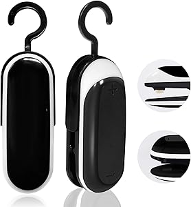Mini Bag Sealer, 2 in 1 Heat Sealer and Cutter with Hook, Portable Vacuum Food Sealer, Handheld Bag Sealer for Kitchen, Picnic, Camping, Travel, Black Set of 2