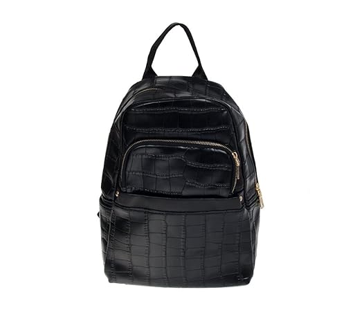 black leather look backpack women's