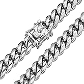 Jewelry Kingdom 1 Mens Necklace High Polished, Silver Chain Miami Cuban Link Chain 12MM for Men's Jewelry, Necklace for Women, 316L Stainless Steel(Bracelet, 9")