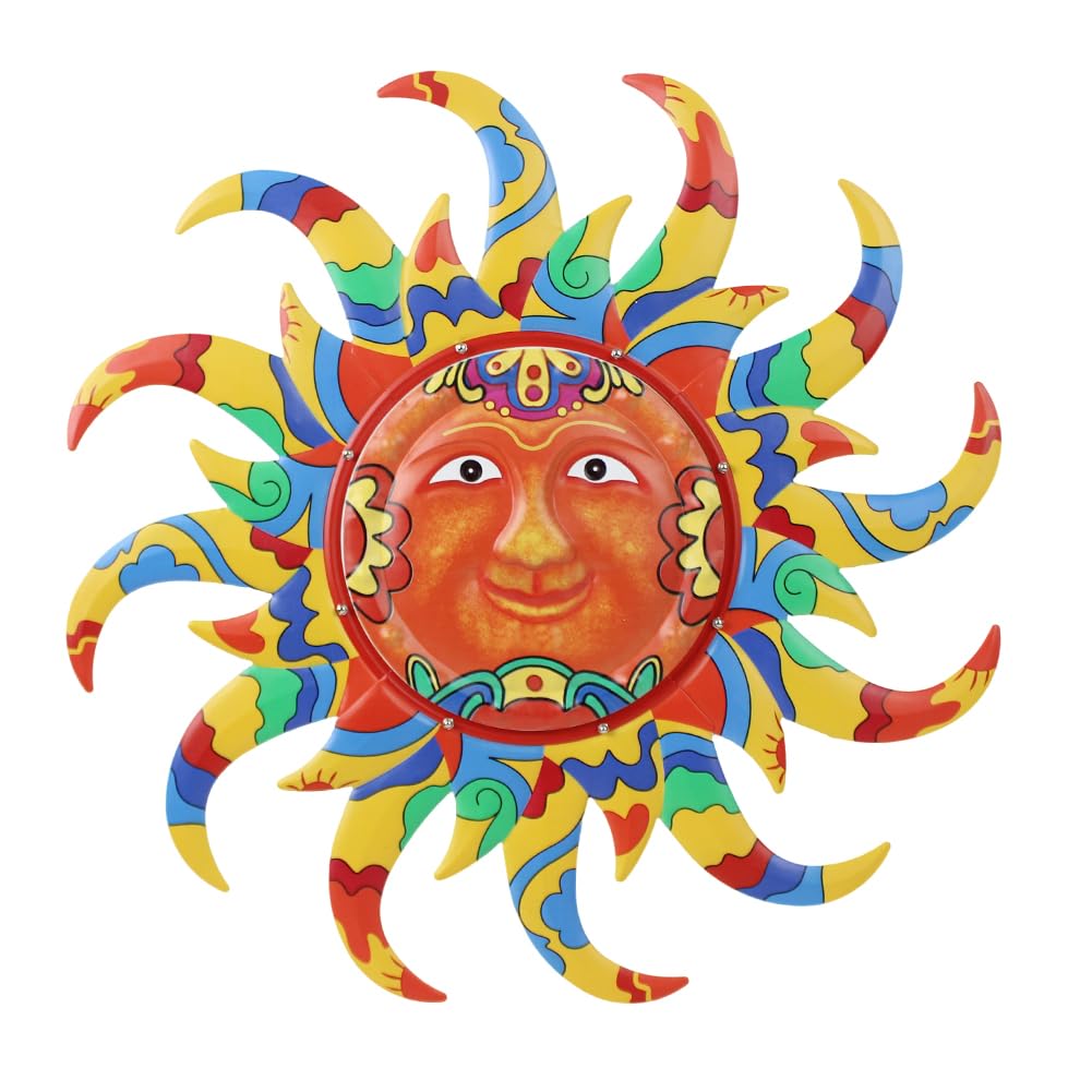 VEWOGARDEN Sun Outdoor Wall Decor, 25" Waterproof Large Metal Wall Art for Home Outside Patio Garden Fence Decorations, Colored Image