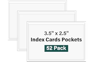 Ohuimrt 52 Pack Index Card Pockets with Top Open, 3.5 x 2.5 Inch Adhesive Label Pockets Clear Plastic Index Card Holder for Organizing, Storage Bins, Library Cards, Notes