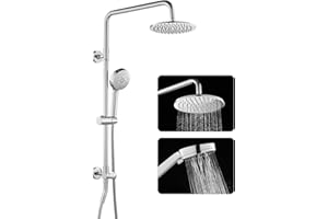 ROVOGO Retrofit Shower System with 8" Rain Shower, 5-Setting Handheld, 22" Slide Bar with 3-Way Rotary Diverter, Exposed Pipe Shower Column Kit 304 Stainless Steel, Chrome (NOT INCLUDE MIXER VALVE)