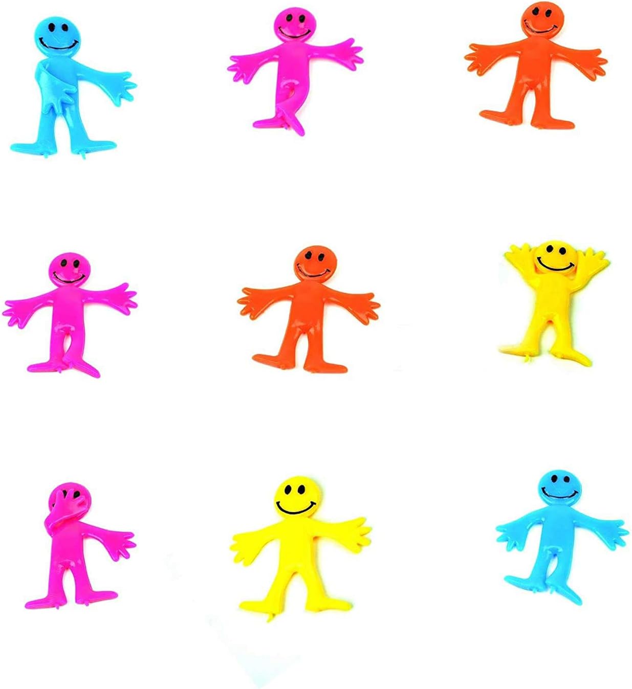 4Pk Stretchy Men Assorted Party Bag Fillers for Kids Birthday Party Unisex Strechy Smile Men Toys Ideal for Classroom Gifts Lucky Dip Prizes Giveaways Pinata Stocking Favours for Boys & Girls