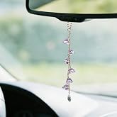 CASONA Glass Lily of The Valley Car Rearview Mirror Hanging Accessories,Cute Flower Car Charm,Girly Bellflower Sun Catcher,Pendant Ornament Gift for Women (Purple Blue Flowers)