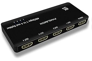 PAKLIMCN 8K HDMI Splitter 1 in 4 Out 4K 120Hz,1X4 HDMI Duplicator Adapter-1 to 2 Output Simultaneously for 2or4 Displays, Support Full HD1080P 3D HDCP 1.4 for PS3/4, Blu-Ray DVD Player-Not for Extend (8K 1X4)