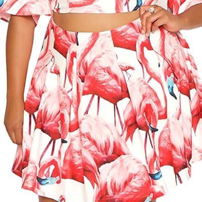 Astra Signature Women' s Plus Size Vintage Pleated A Line Flamingo Print Mini Skirt with Pockets