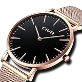 CIVO Women's Slim Brown Genuine Leather Band Luxury Waterproof Wrist Watch Business Casual Rose Gold Case