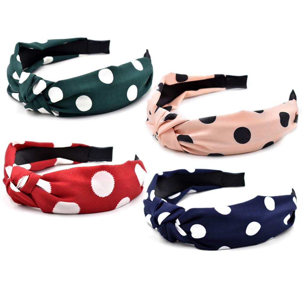 Headbands for Women 4 Packs Mixed Fabric Hair Band Wide Cute Knot Hairbands Hair Accessories
