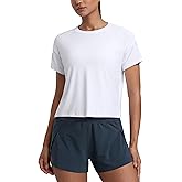 CRZ YOGA Cloudweight High Neck Workout Tops for Women Basic Athletic Lightweight Short Sleeve Shirts Loose Running T-Shirt
