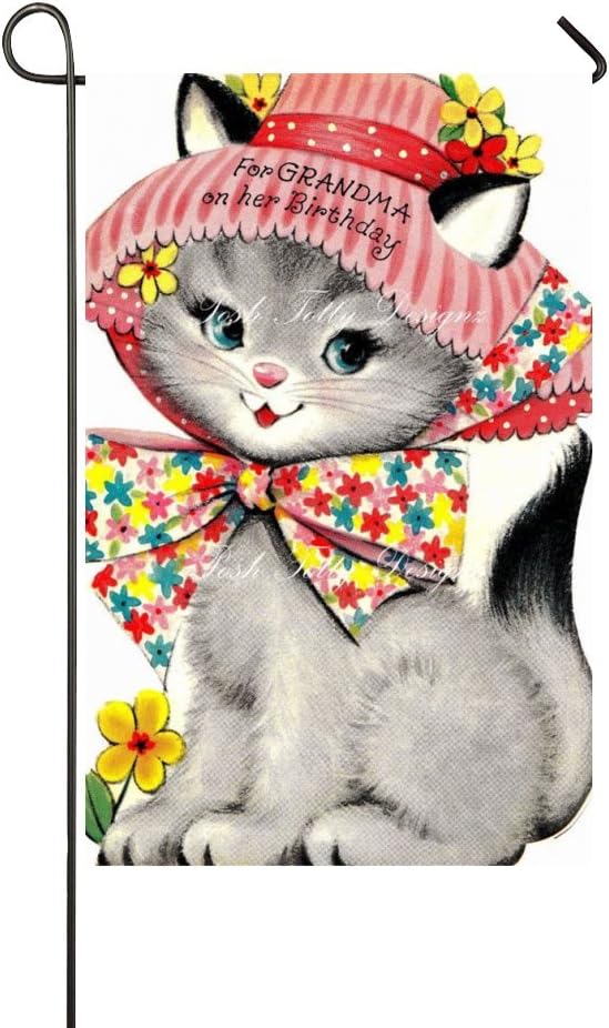 Rossne G sun For Grandma On Her Birthday Flower Decoration Bowknot Lady Cat Garden Flag House Flag Decoration Double Sided Flag 12.5 x 18 Inch