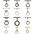 PH PandaHall 120 Sets Tibetan Style Toggle Clasps, 12 Styles Jewelry Closure Fasteners for Necklace & Bracelet, 4 Colors