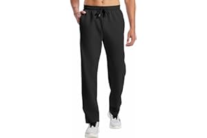 HIBETY Men's Cotton Yoga Sweatpants Open Bottom Athletic Lounge Pants Straight Leg Casual Pants for Men with Zipper Pockets