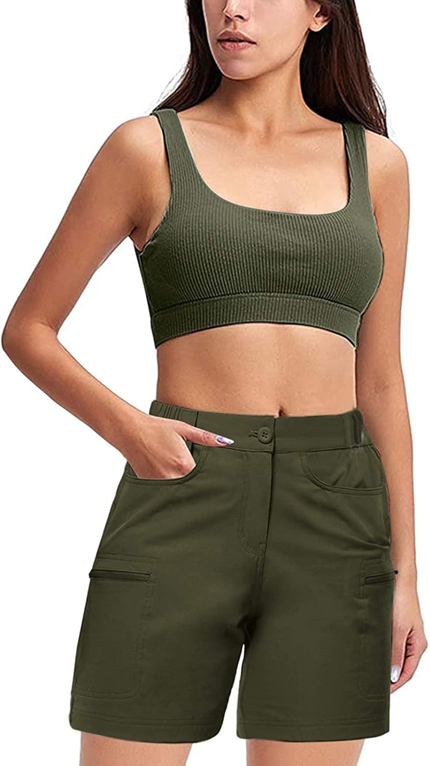 Trieksull Women's Hiking Cargo Shorts Stretch Golf Active Shorts Water Resistant Outdoor Summer
