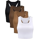Boao 4 Pieces Basic Crop Tank Tops Sleeveless Racerback Crop Top for Women