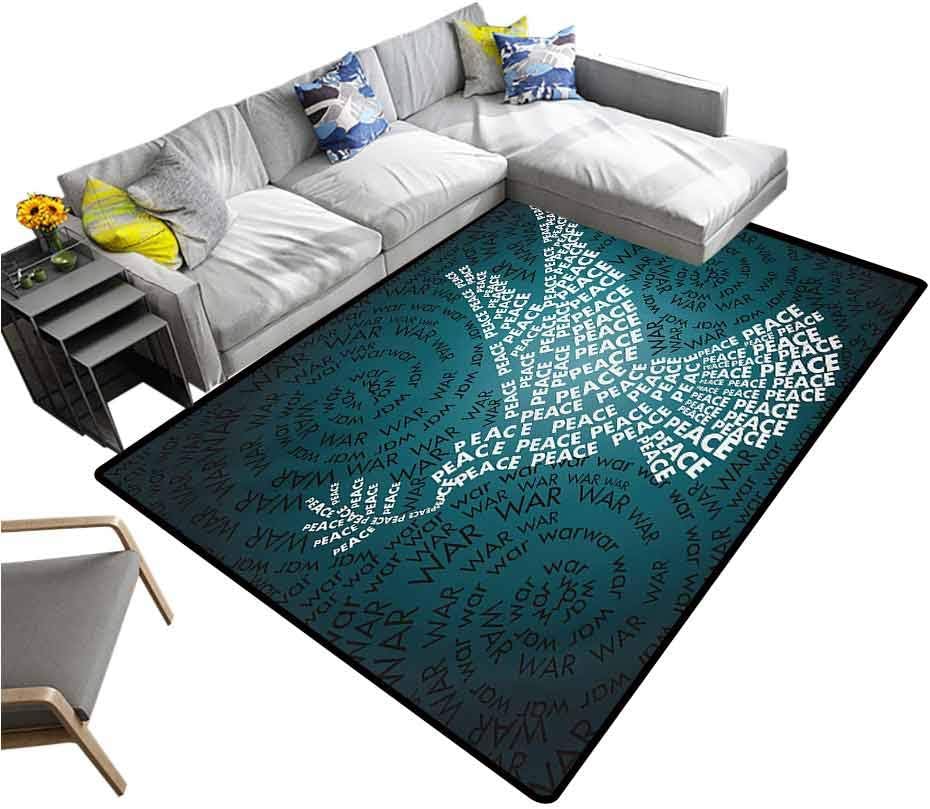 Outer Space Area Rug Dove Symbol of Peace Words in a Spiral Composition Abstract Art Print Extra Comfy and Soft Carpet Teal Black White (5'x7')