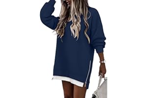 onlypuff Women's Zipper Slit Hoodies Long Sleeve Sweatshirts Crewneck Casual Pullover Fall Oversized Top Jumpers