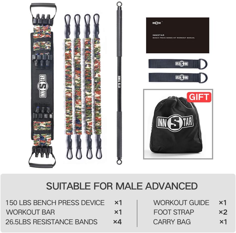 INNSTAR Bench Press Bands Kit, Adjustable resistance band with bar and